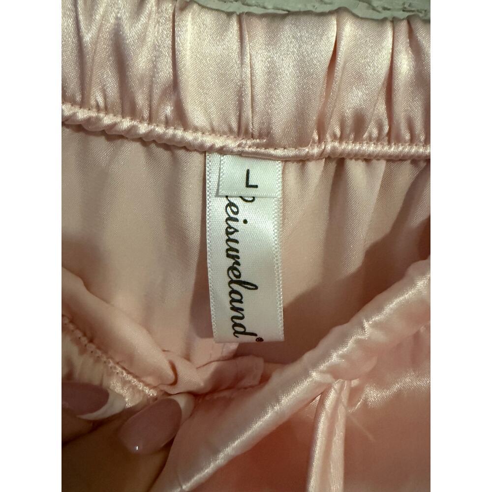 Leisureland Pink Satin Pajama Pants Women’s Size Large Silky Lounge Sleepwear - Picture 3 of 5
